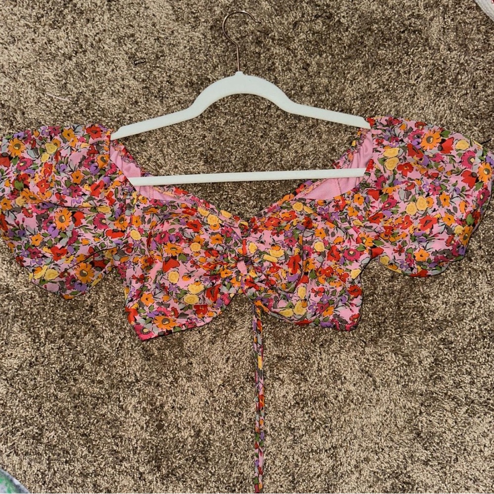 Wild Fable Floral Puff Sleeve Blouse - Pink and Orange